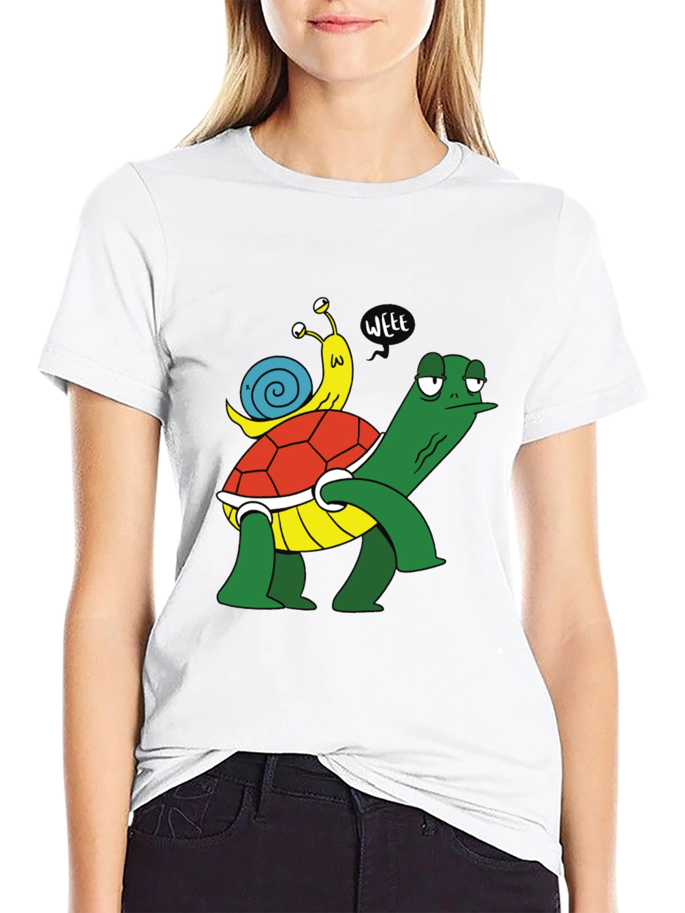 Black Funny Turtle and Snail Cartoon Black T-Shirt view 9