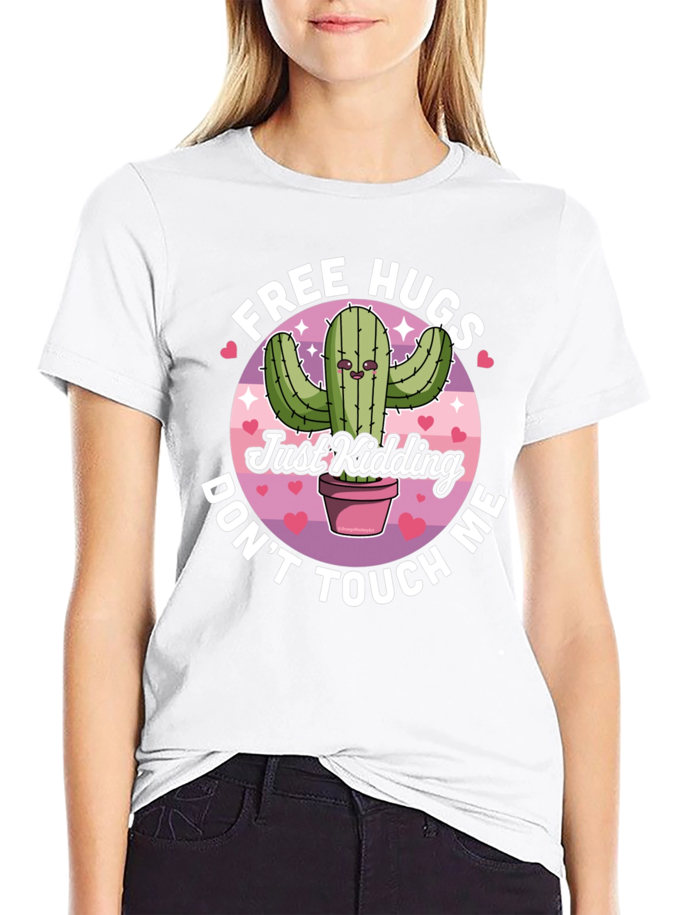 Black Funny Cactus Free Hugs T-Shirt - Don't Touch Me view 9
