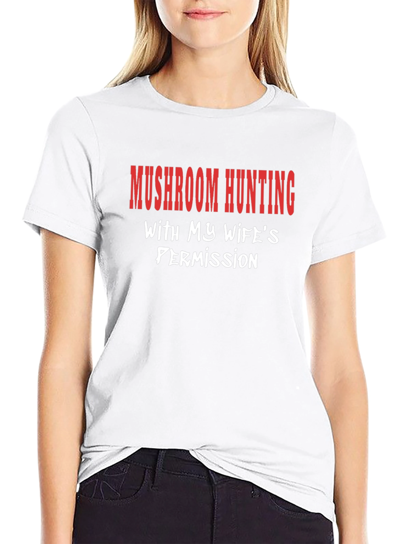 Black Mushroom Hunting Wife's Permission Funny T-Shirt view 9