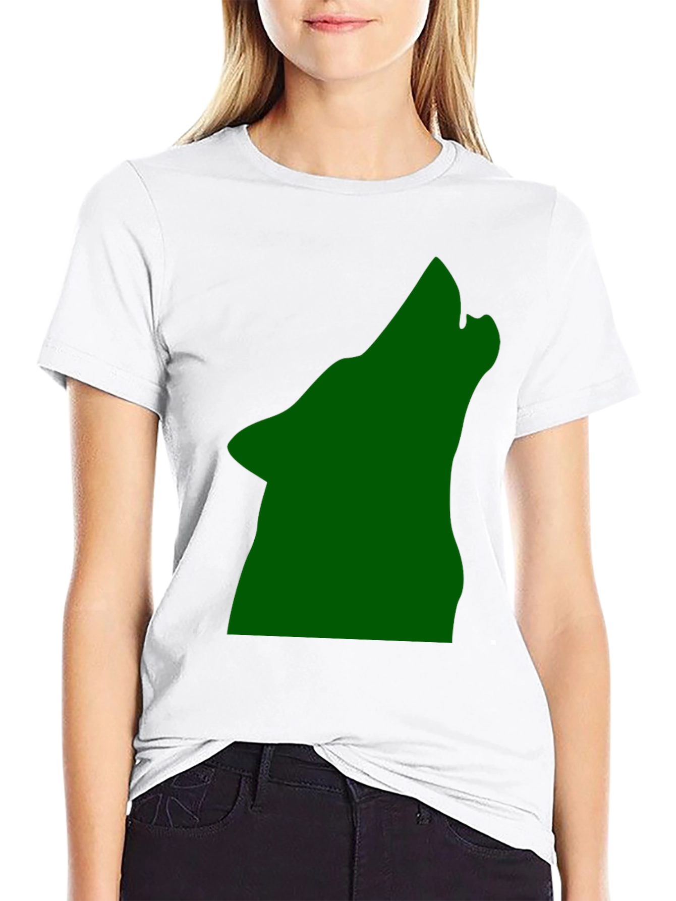 Black Black T-Shirt with Green Howling Wolf Design view 9