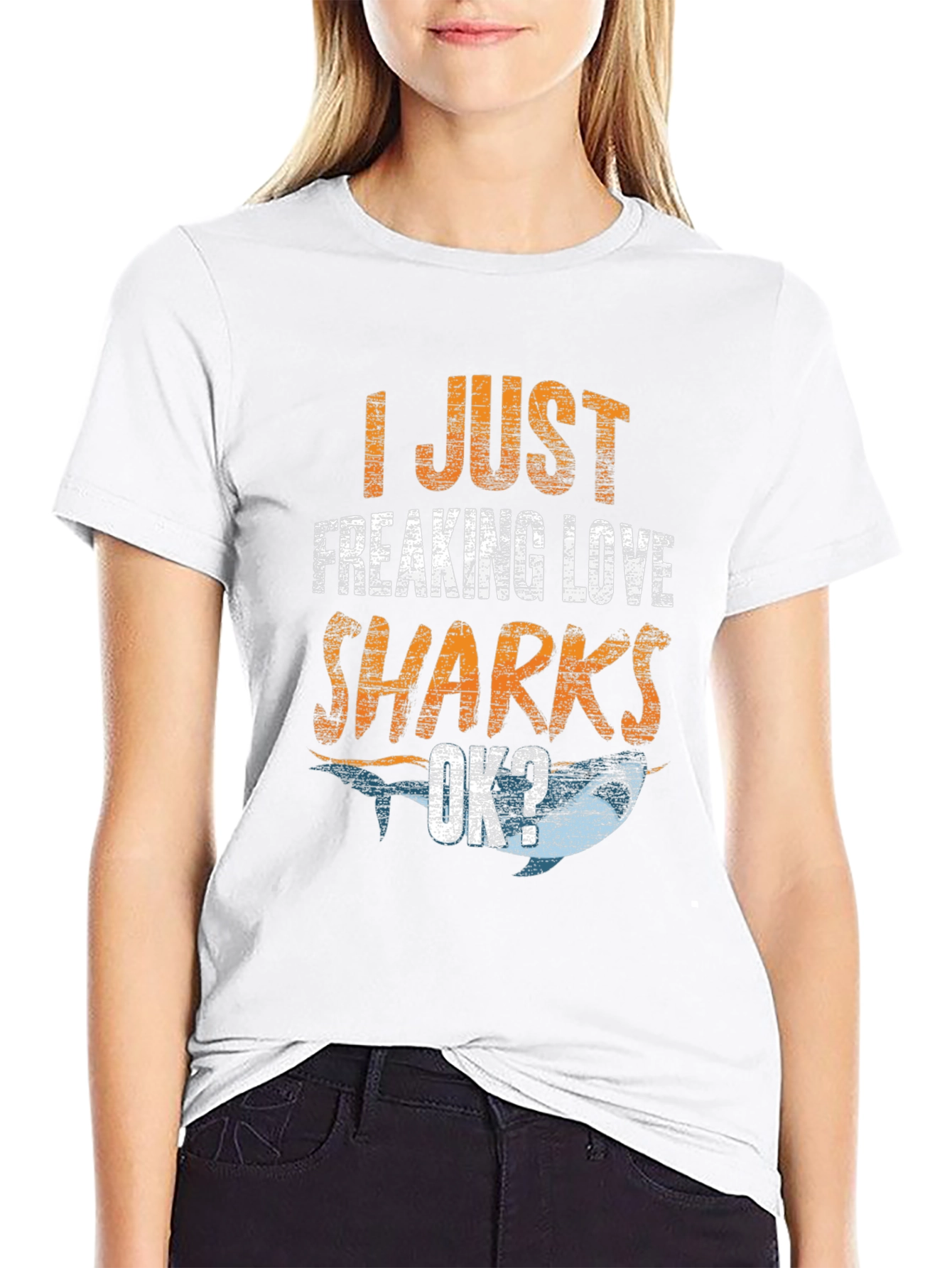 Black I Just Freaking Love Sharks Men's Black T-Shirt view 9