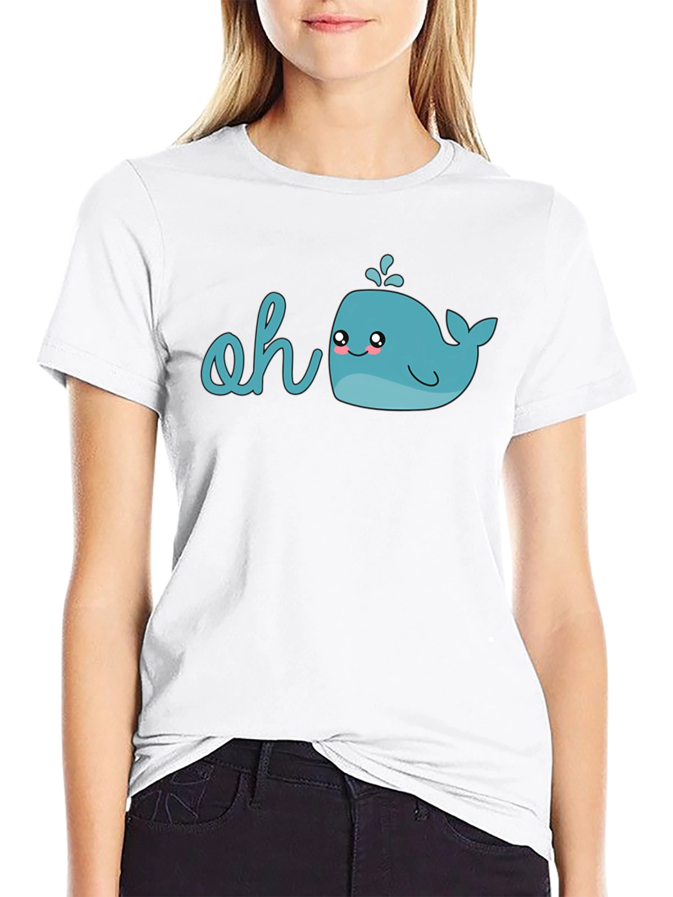 Black Cute Cartoon Whale Graphic T-Shirt view 9