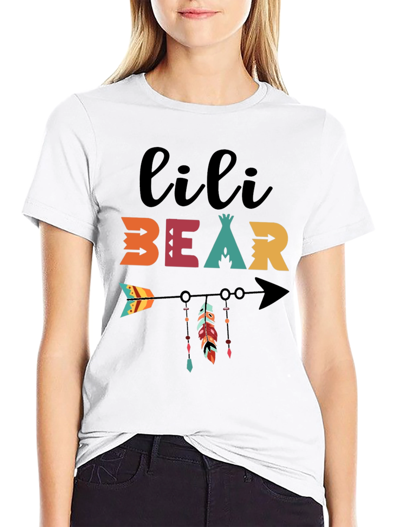 Black Lili Bear Arrow Graphic Tee - Black Cotton Blend Shirt view 9