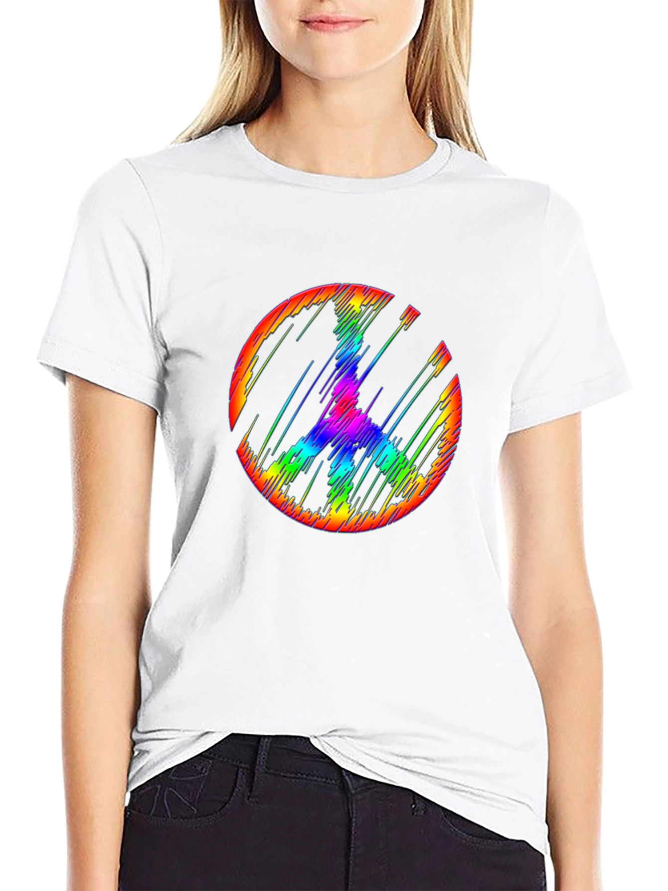 Black Rainbow Peace Sign Graphic Tee - Mens Black T-Shirt view 9