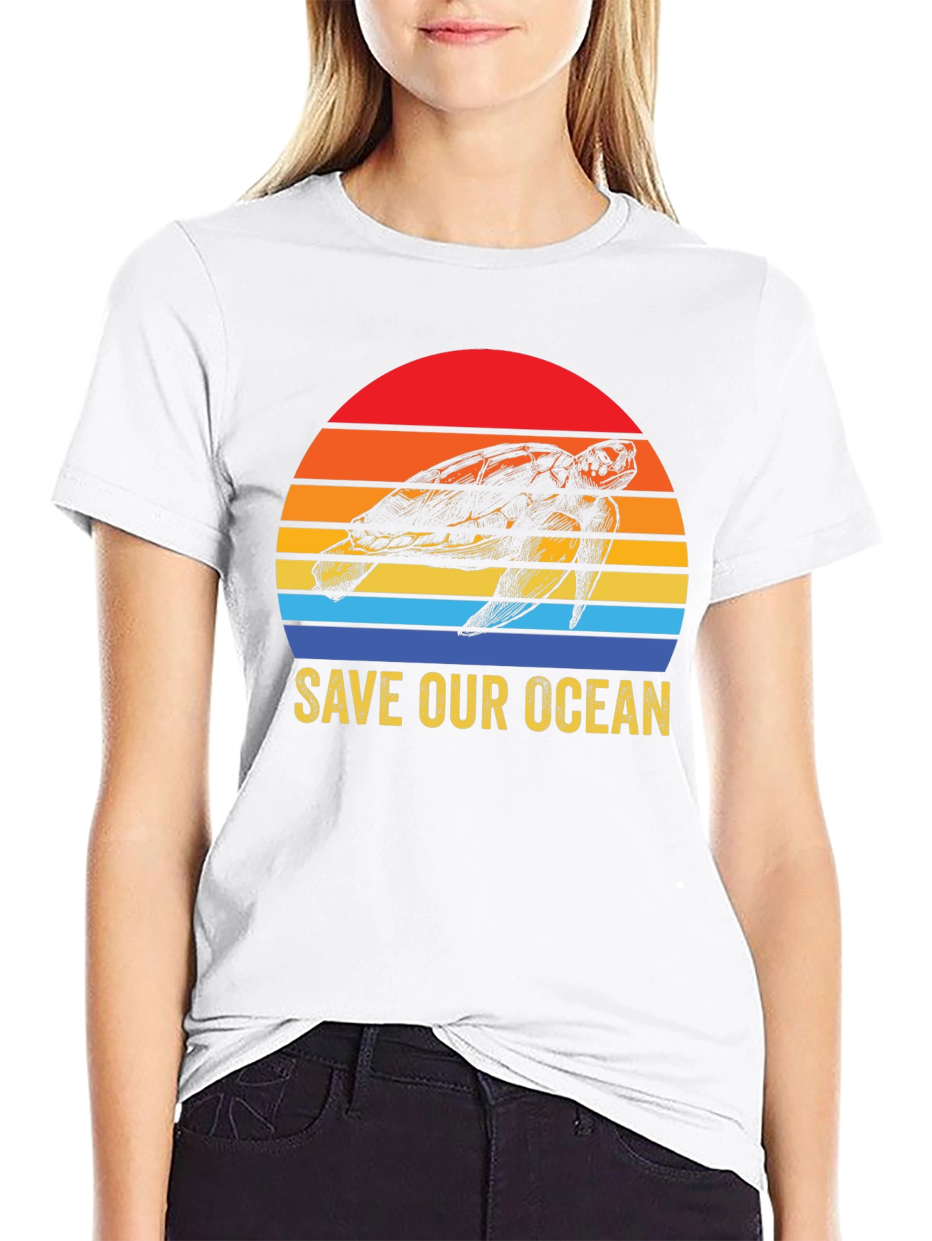 Black Save Our Ocean Turtle Graphic T-Shirt view 9