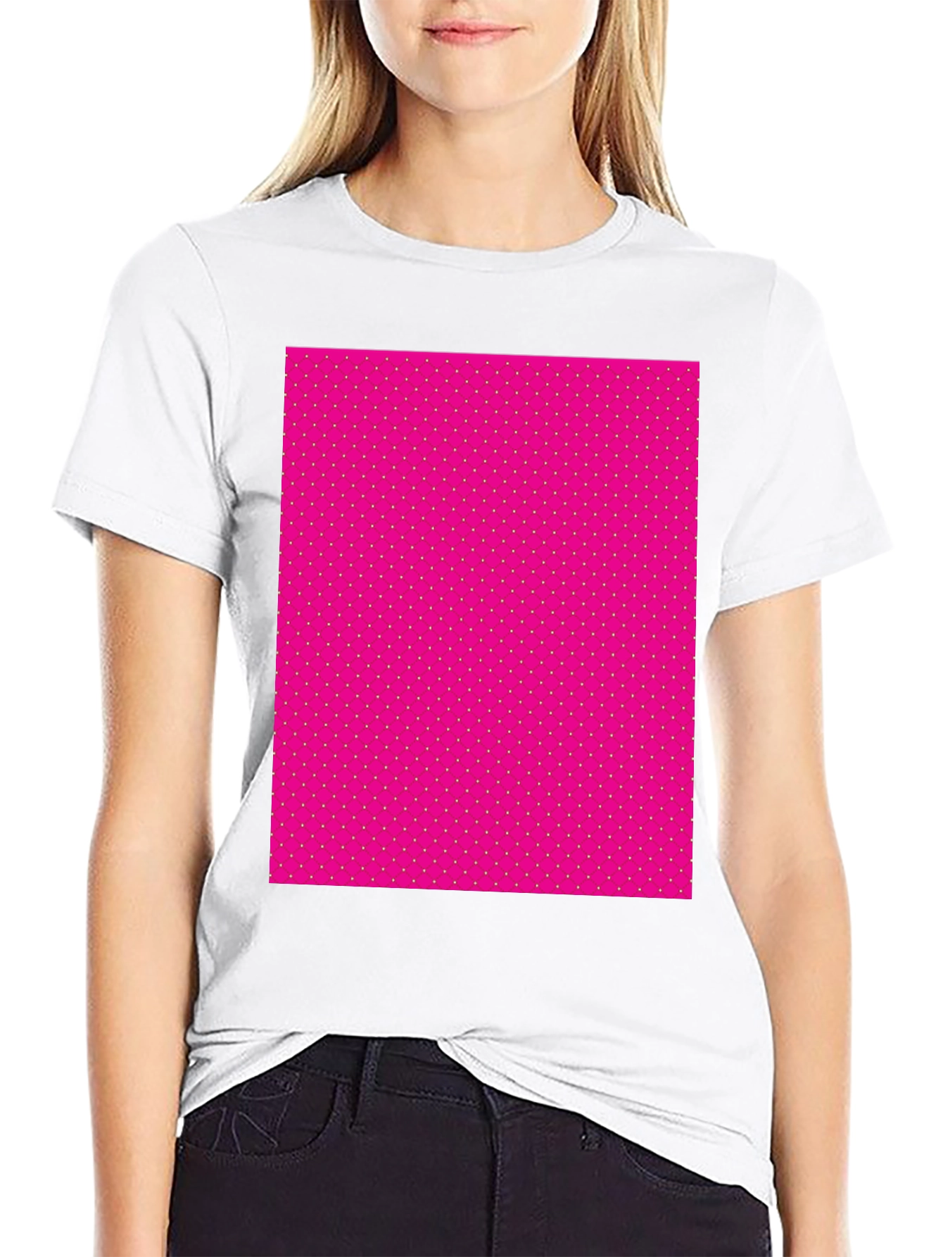 Black Men's Black T-Shirt with Pink Polka Dot Pattern view 9