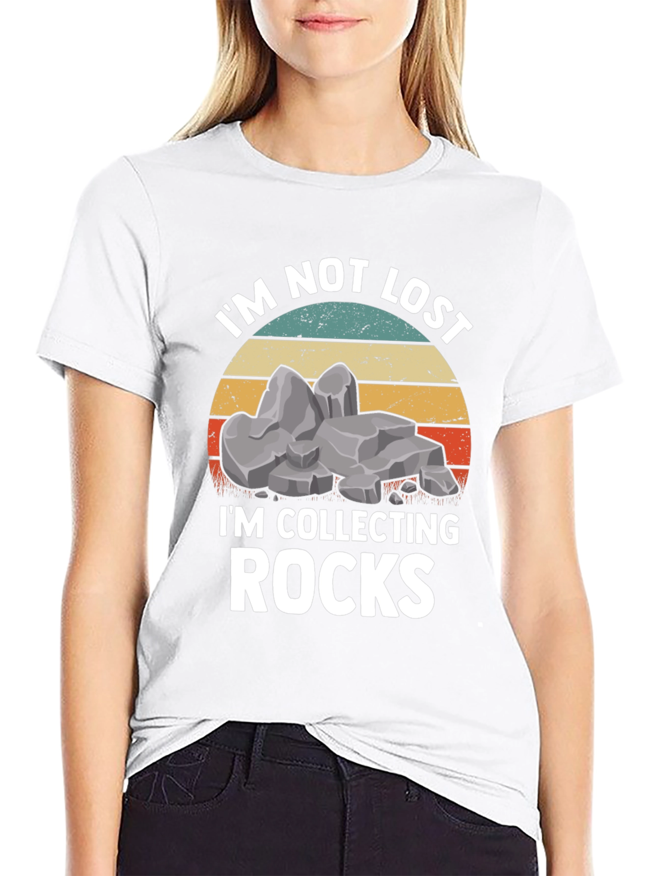 Black I'm Not Lost I'm Collecting Rocks T-Shirt view 9