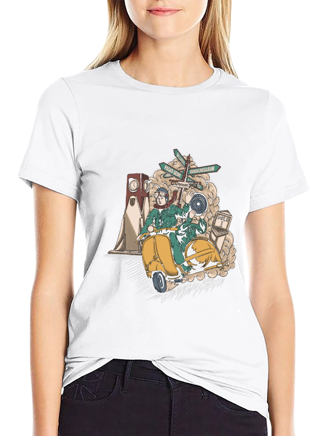 Black Vintage Scooter Graphic Tee - Retro Style view 9