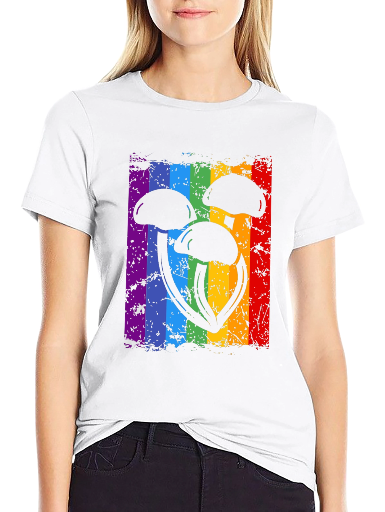 Black Rainbow Mushroom Graphic Tee view 9