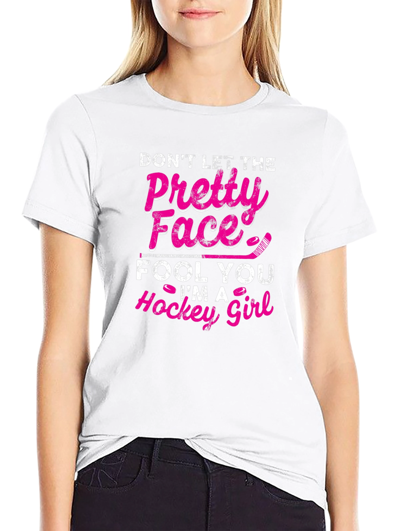 Black Hockey Girl T-Shirt - Don't Let The Pretty Face Fool You view 9