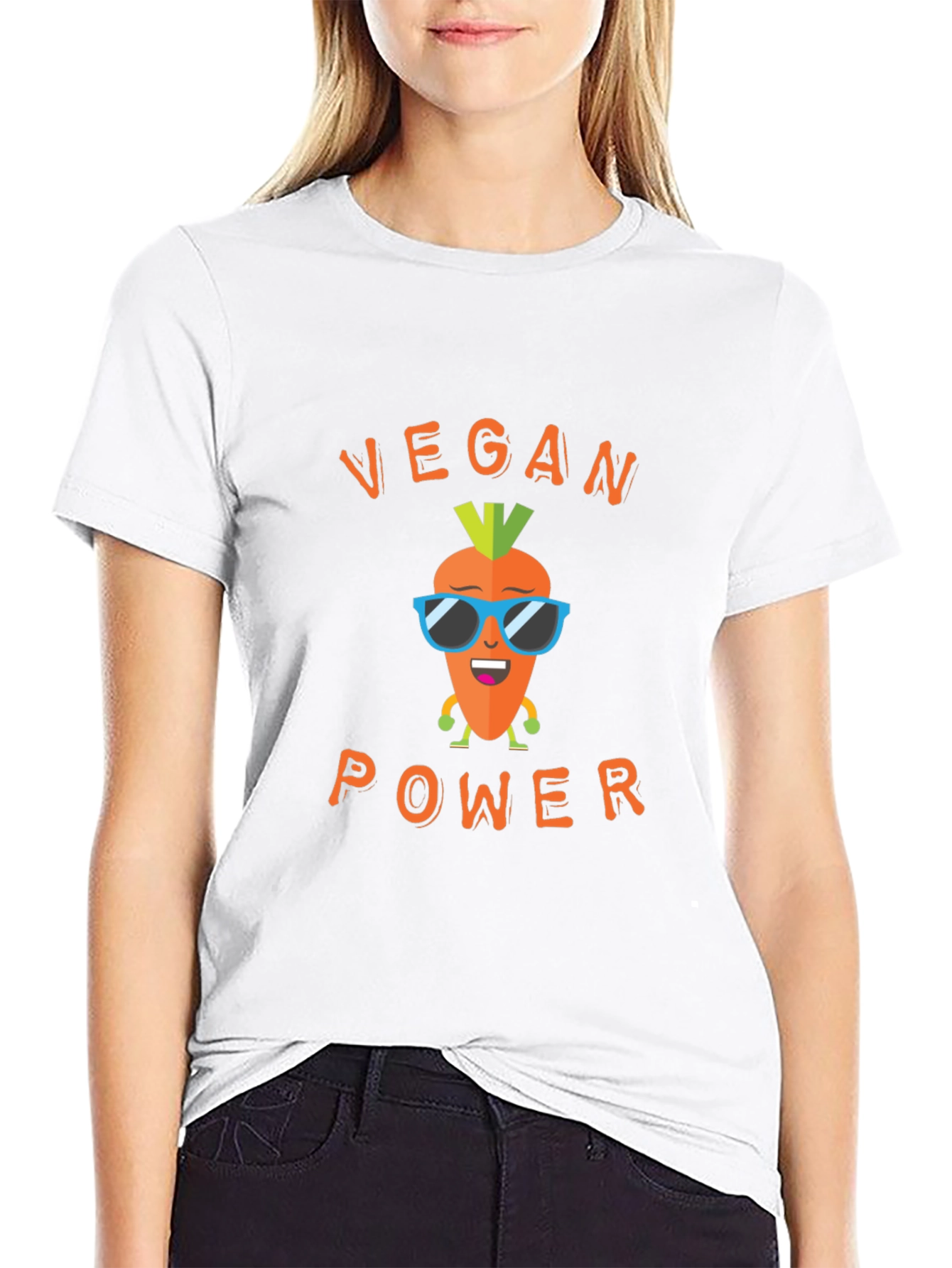 Black Vegan Power Graphic Tee - Carrot Cartoon view 9