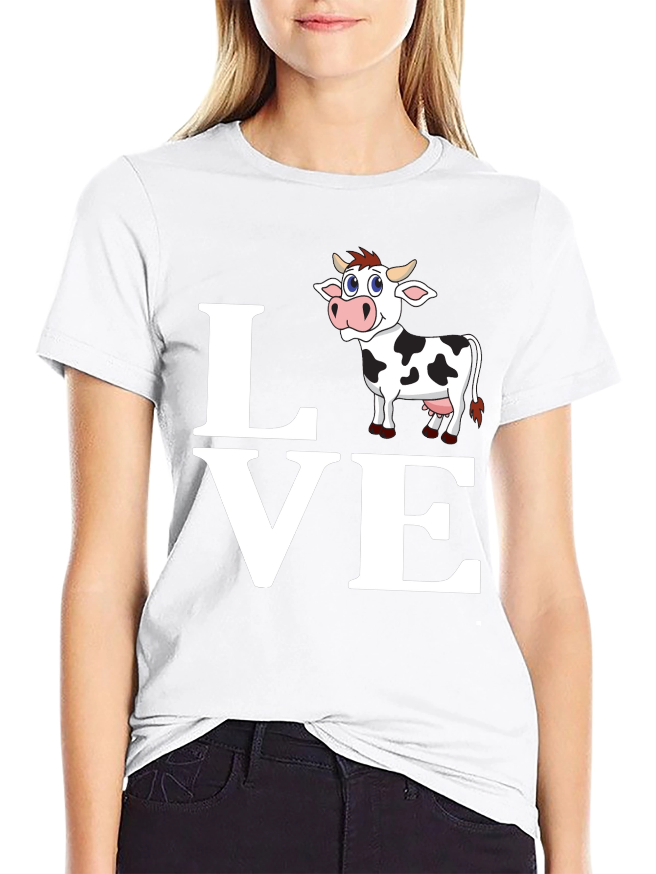 Black Cute Cow Lover T-Shirt - Black Cotton Blend view 9
