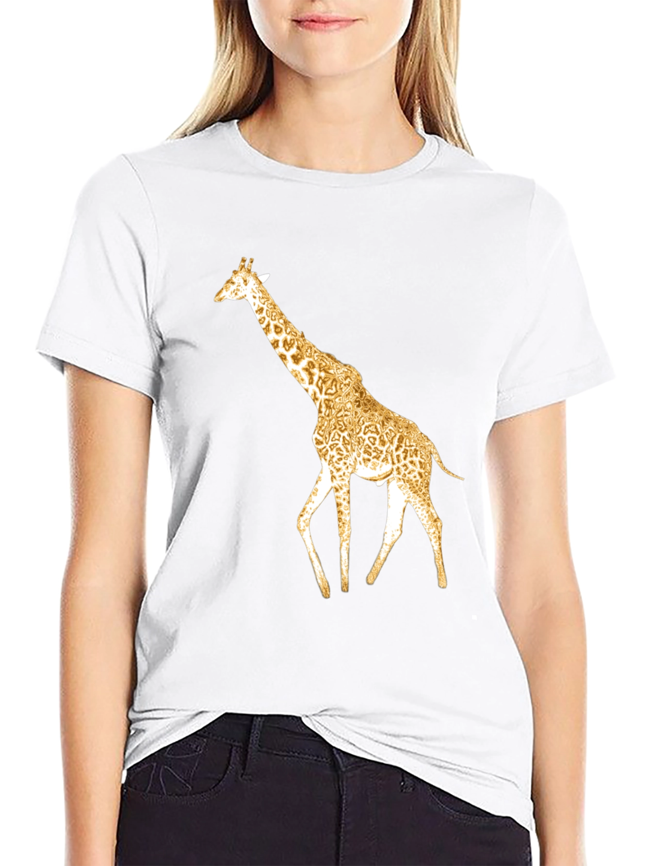 Black Stylish Giraffe Print Black T-Shirt view 9