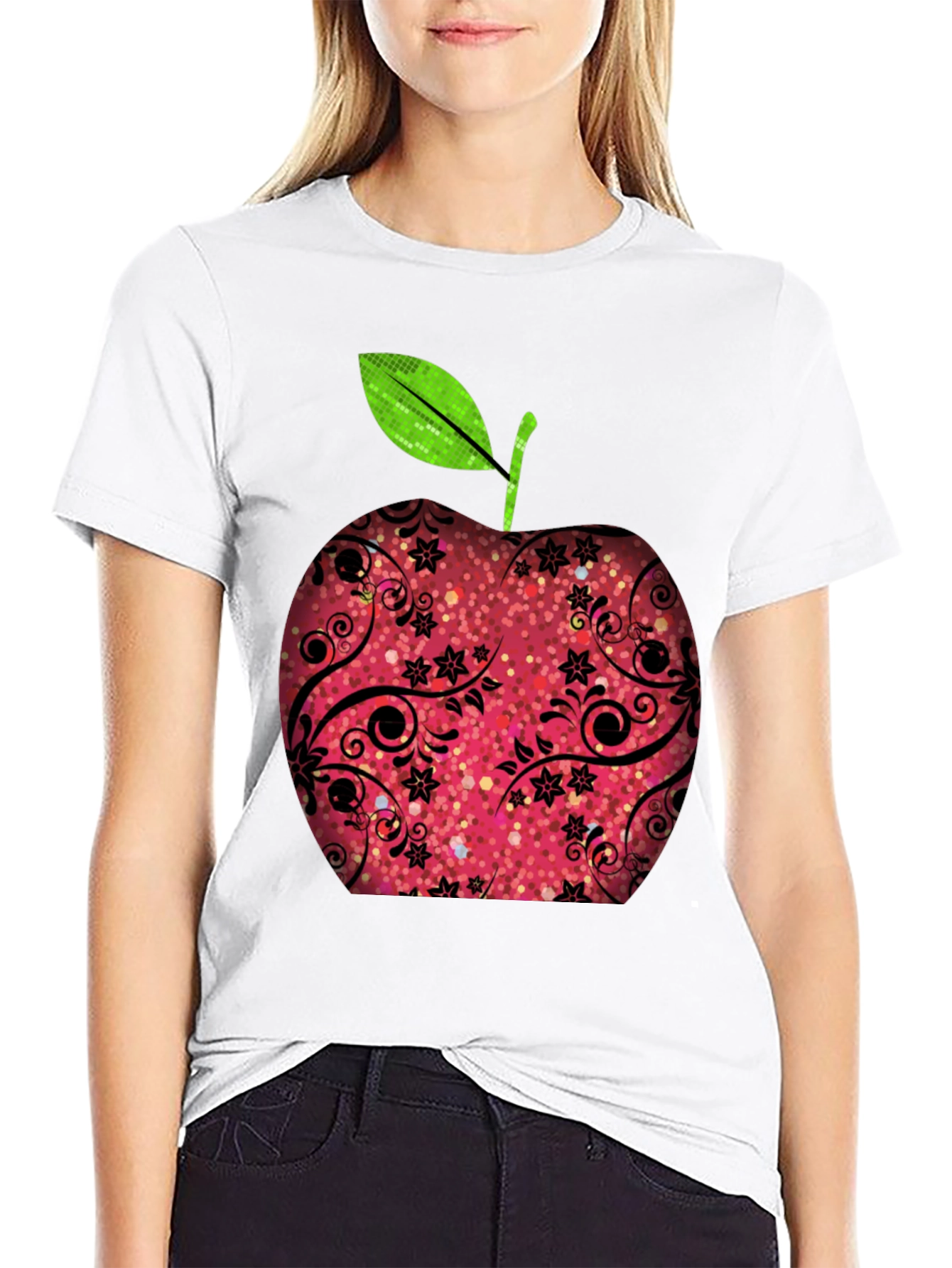 Black Apple Graphic Print Black T-Shirt view 9
