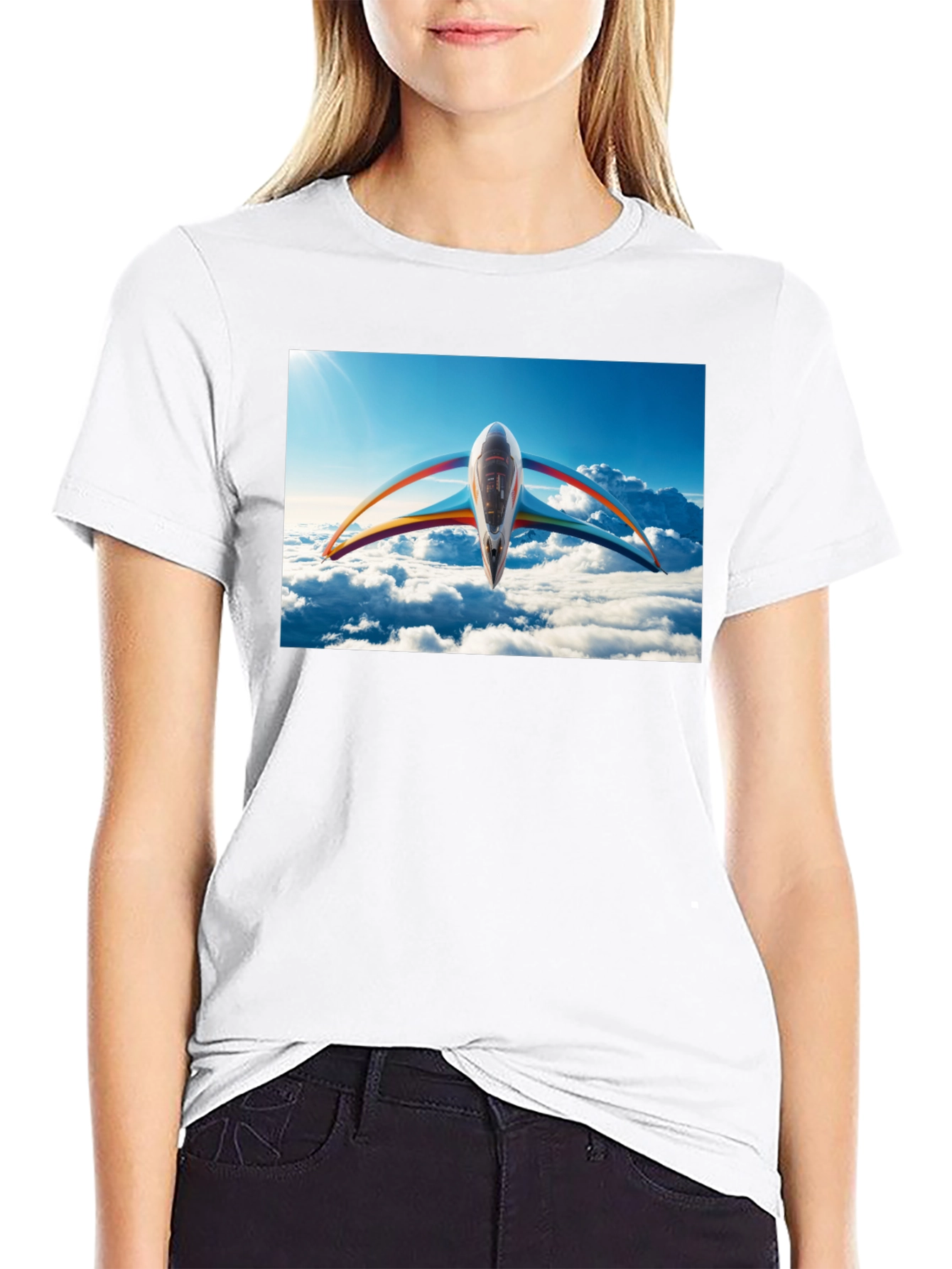 Black Futuristic Plane Graphic T-Shirt view 9
