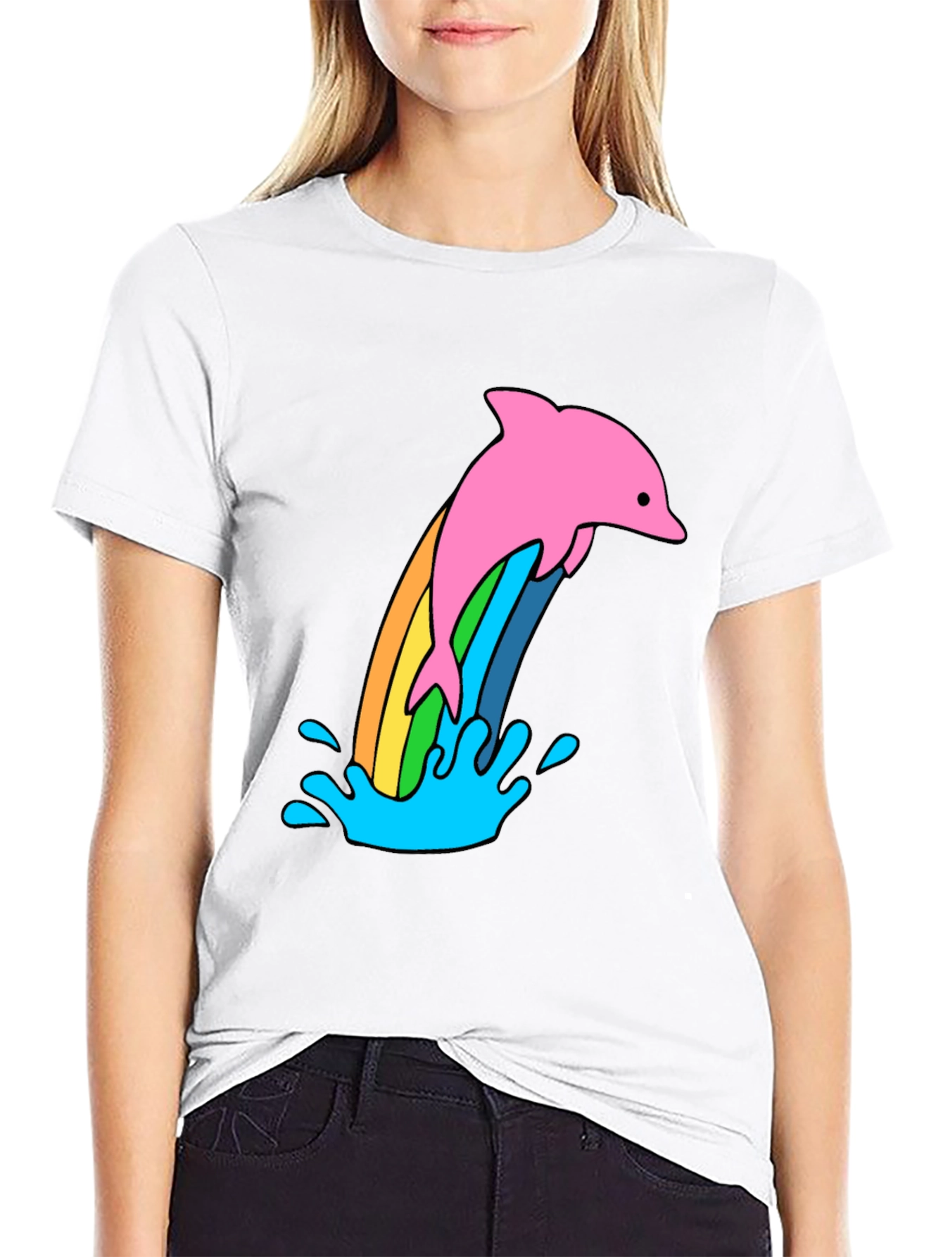 Black Rainbow Dolphin Black T-Shirt view 9