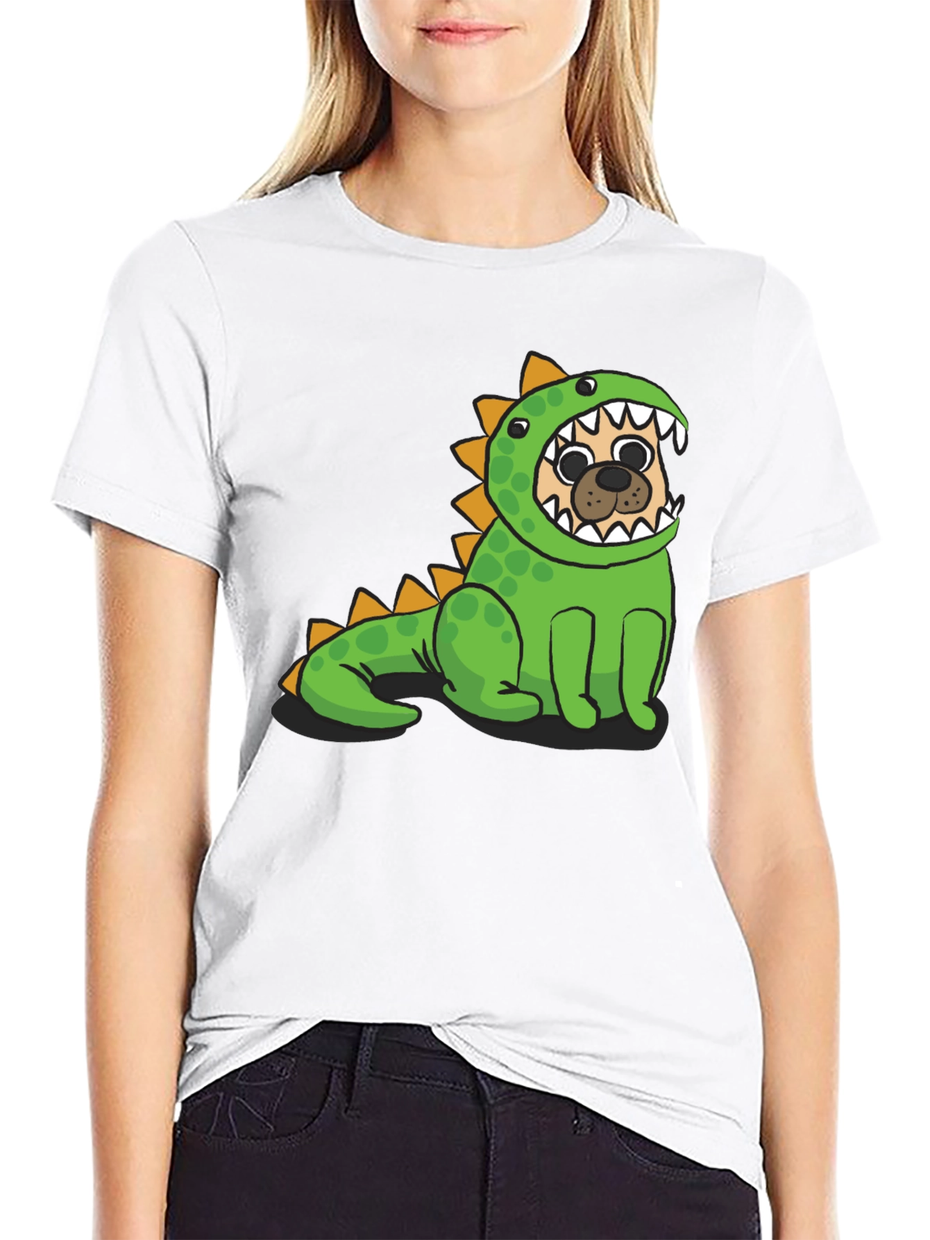 Black Pug in Dino Costume Graphic T-Shirt view 9