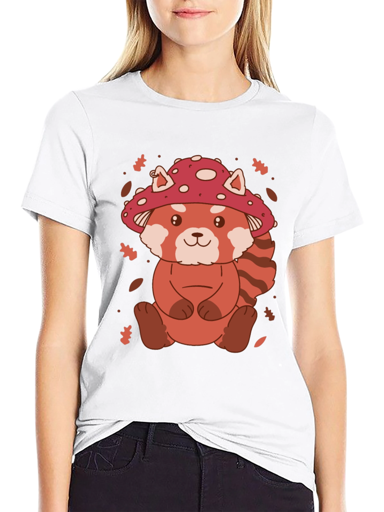 Black Mushroom Red Panda Graphic Tee view 9