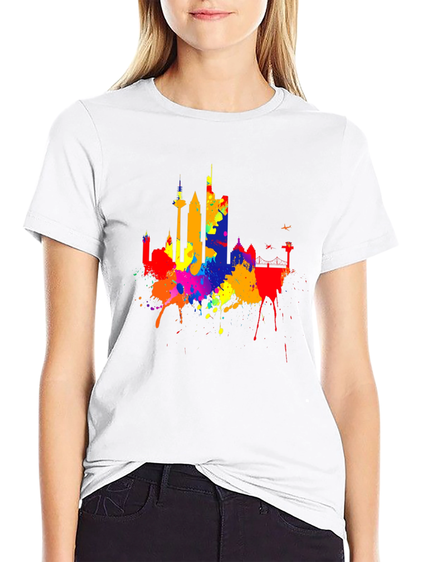 Black Vibrant Skyline Splash Black T-Shirt view 9