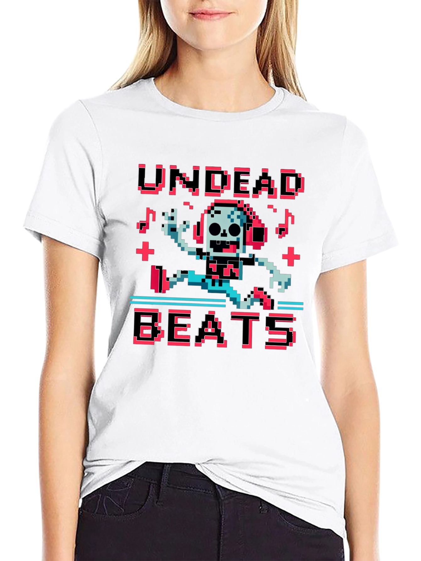 Black Undead Beats Pixel Art Graphic T-Shirt view 9