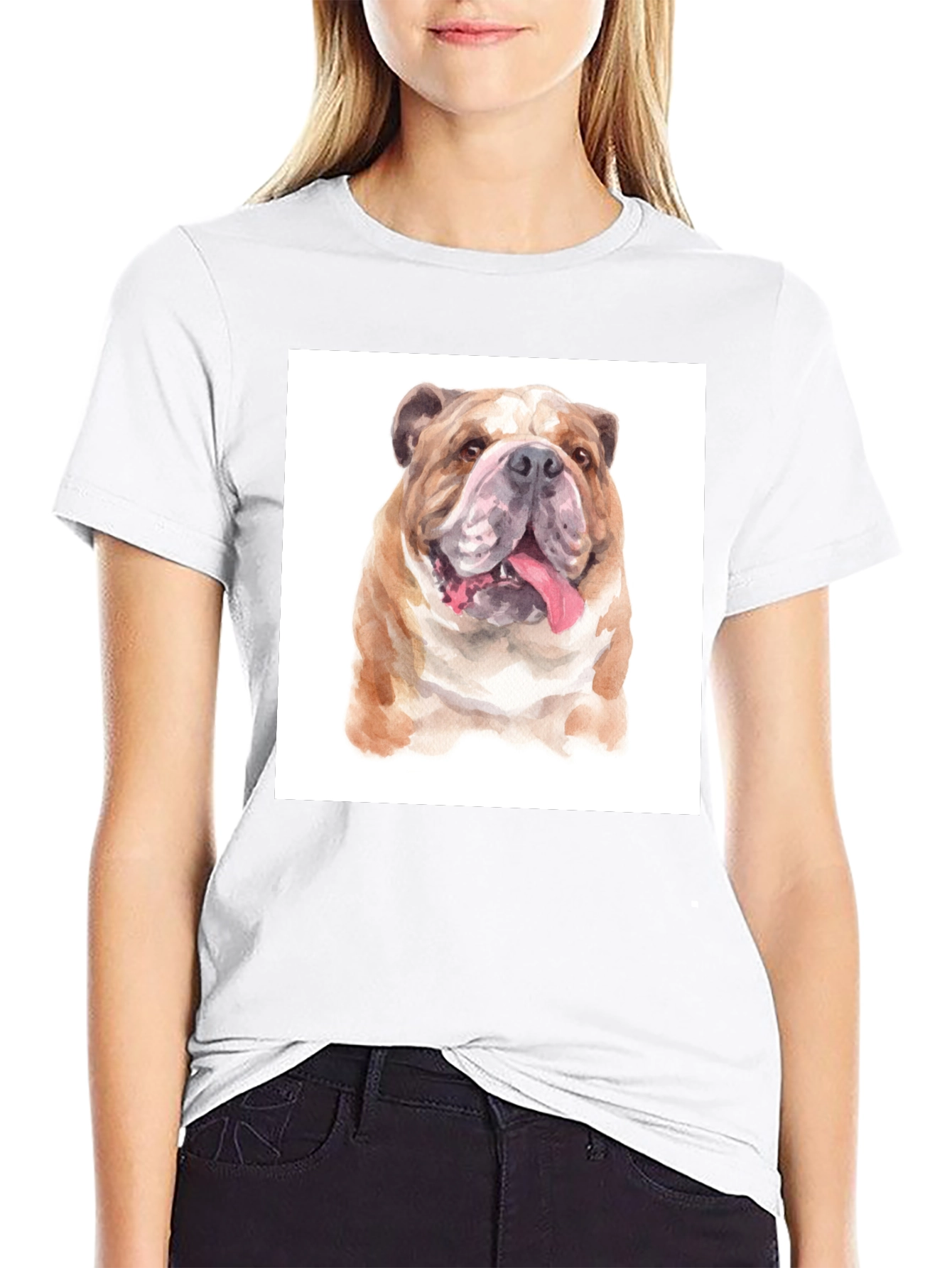 Black Bulldog Watercolor Graphic Tee - Black Cotton Blend view 9