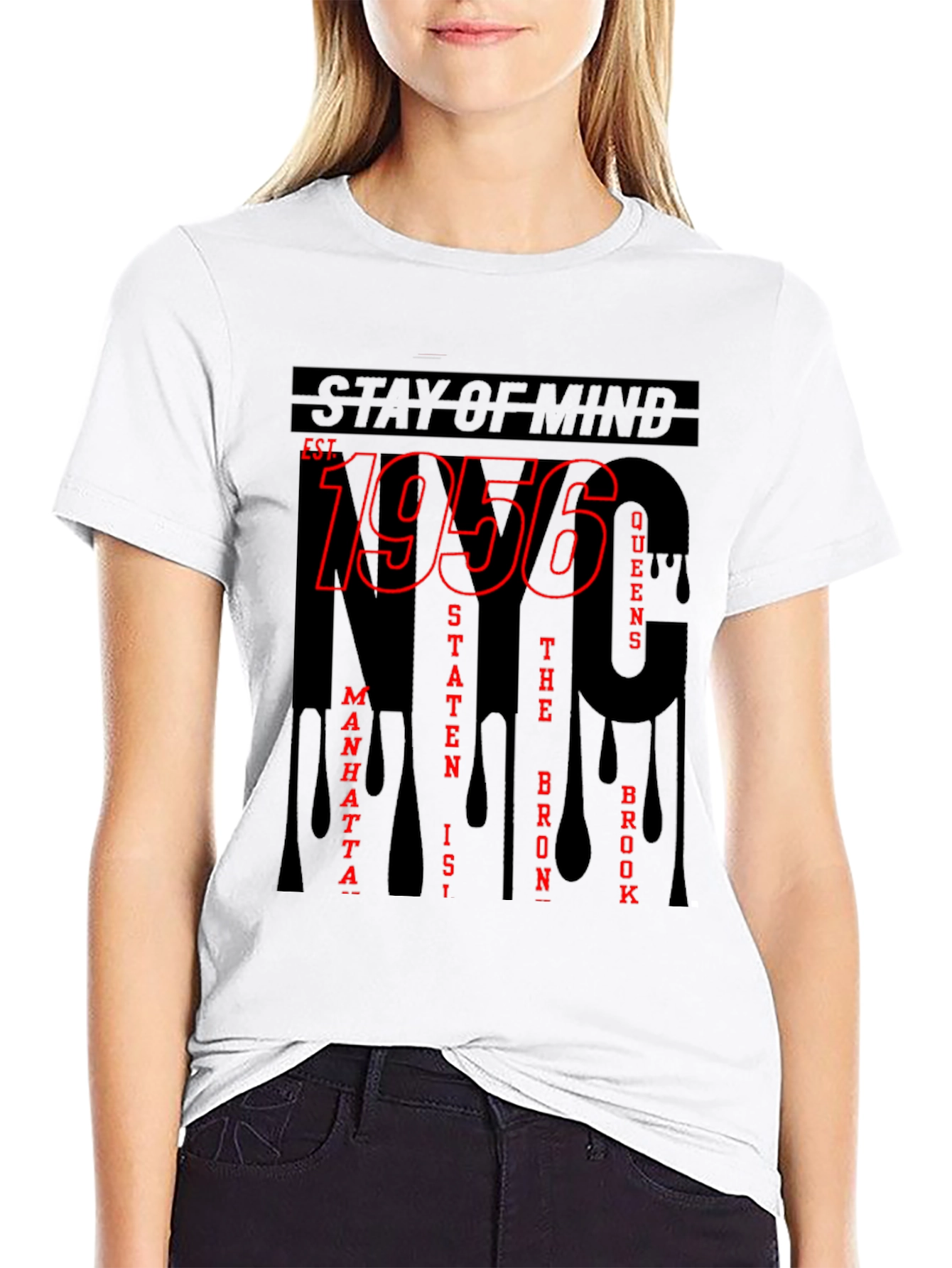 Black NYC 1956 Graphic Print Crew Neck T-Shirt view 9