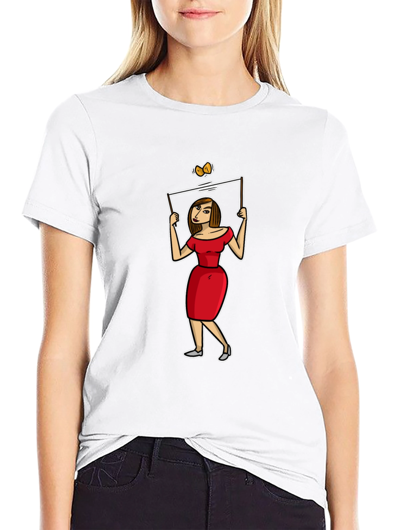 Black Cartoon Woman T-Shirt - Quirky Graphic Tee view 9