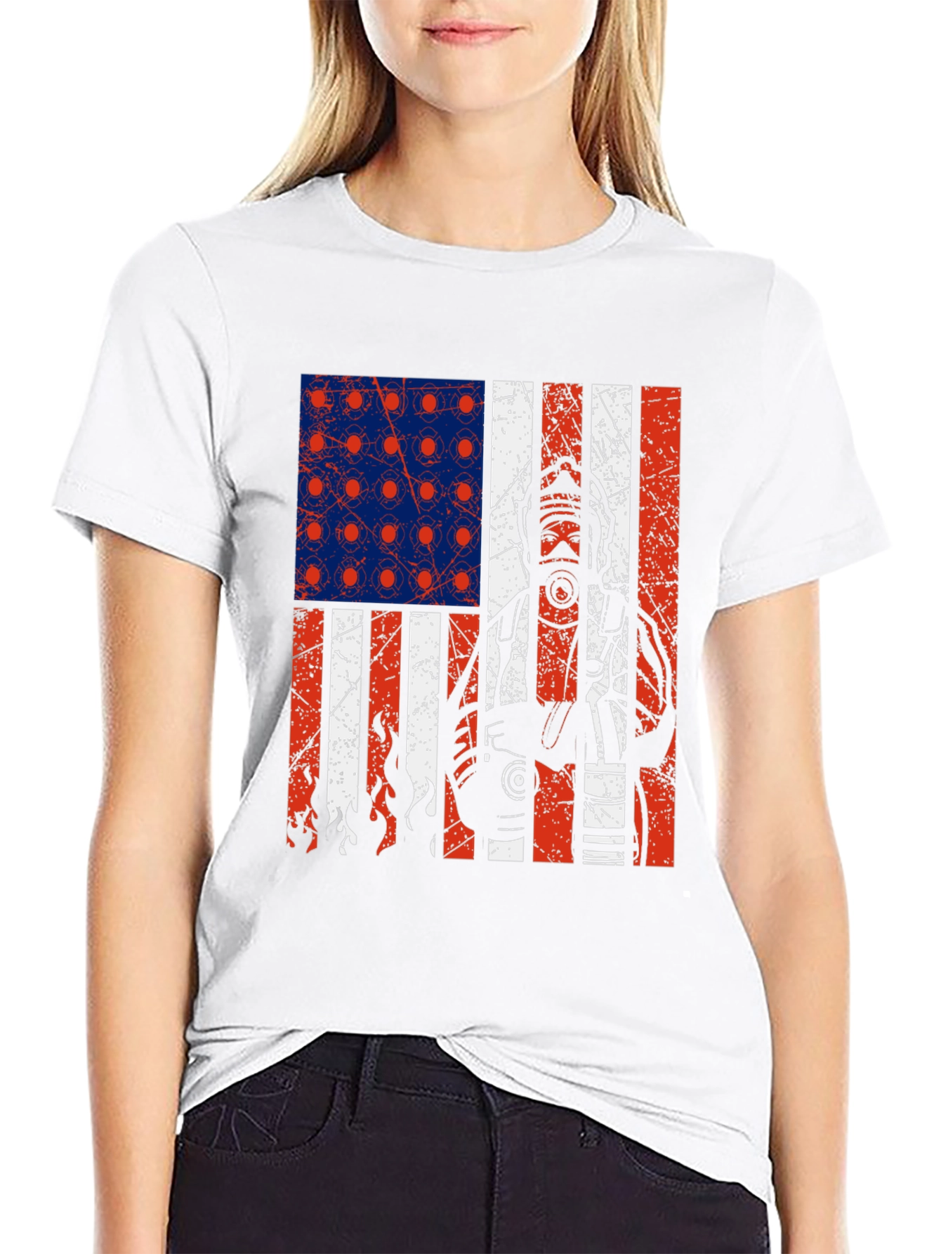 Black Firefighter American Flag Graphic T-Shirt view 9
