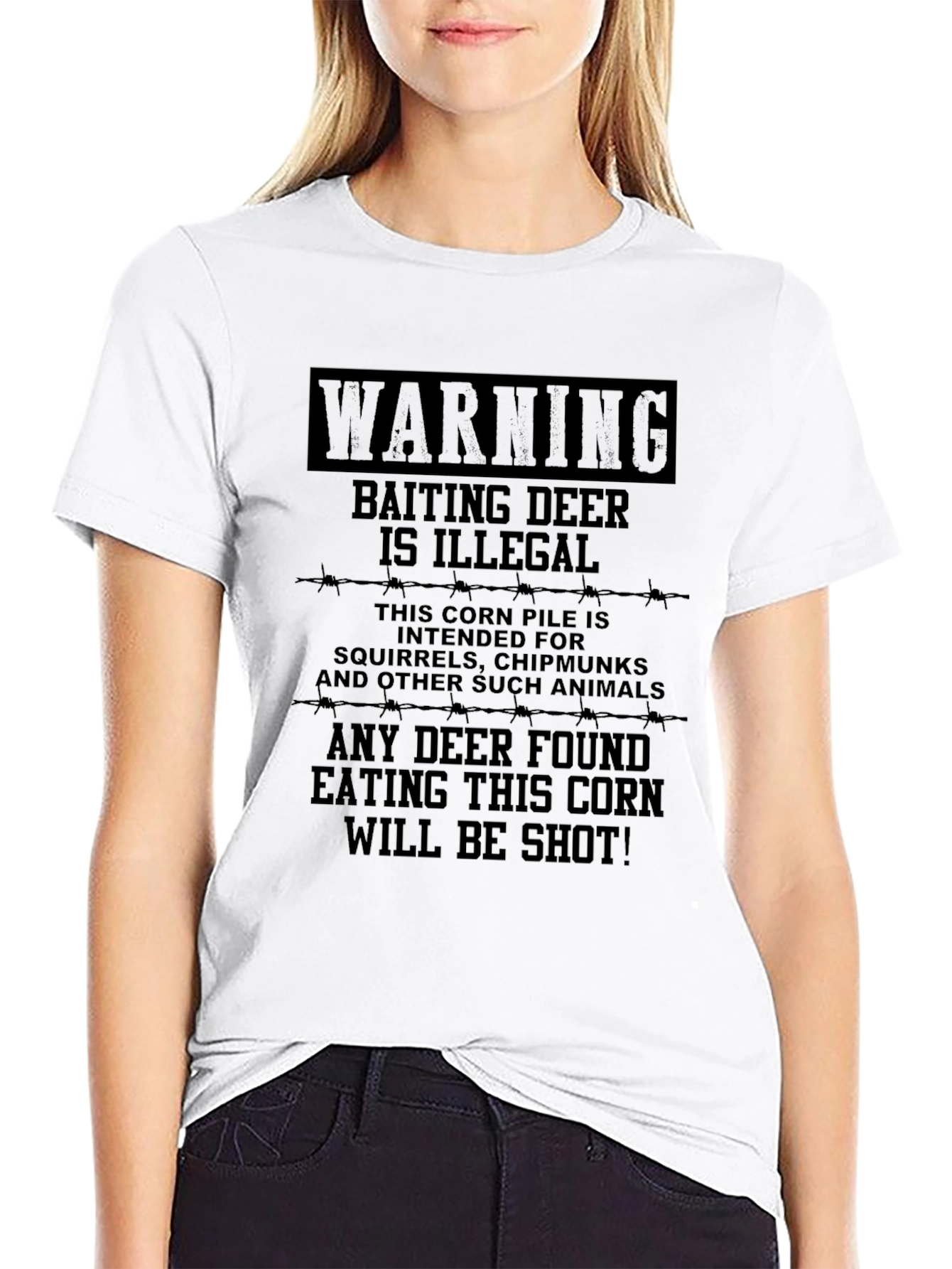Black Warning Baiting Deer Illegal Humor T-Shirt view 9