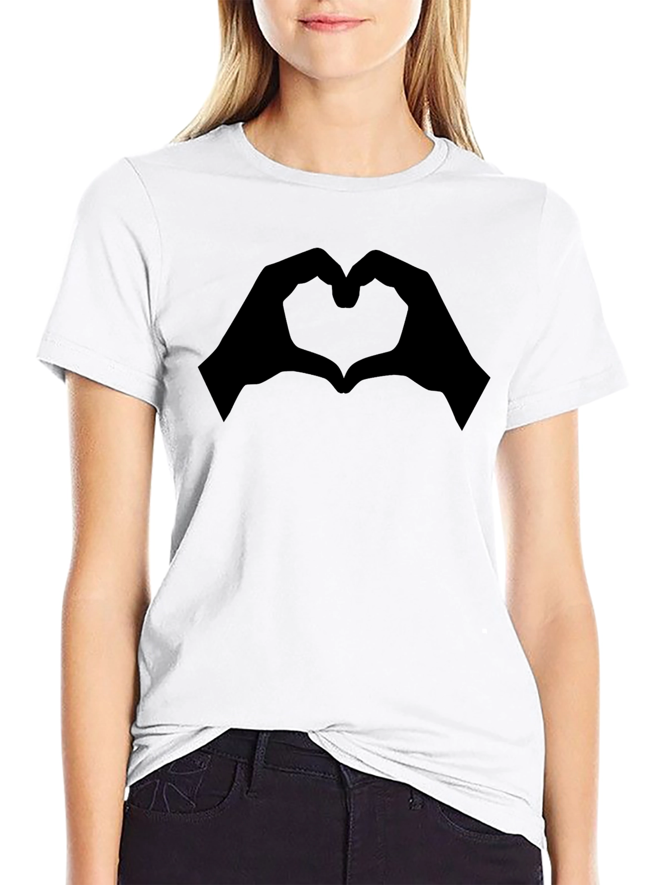 Black Heart Hands Graphic Tee - Modern Black T-Shirt view 9