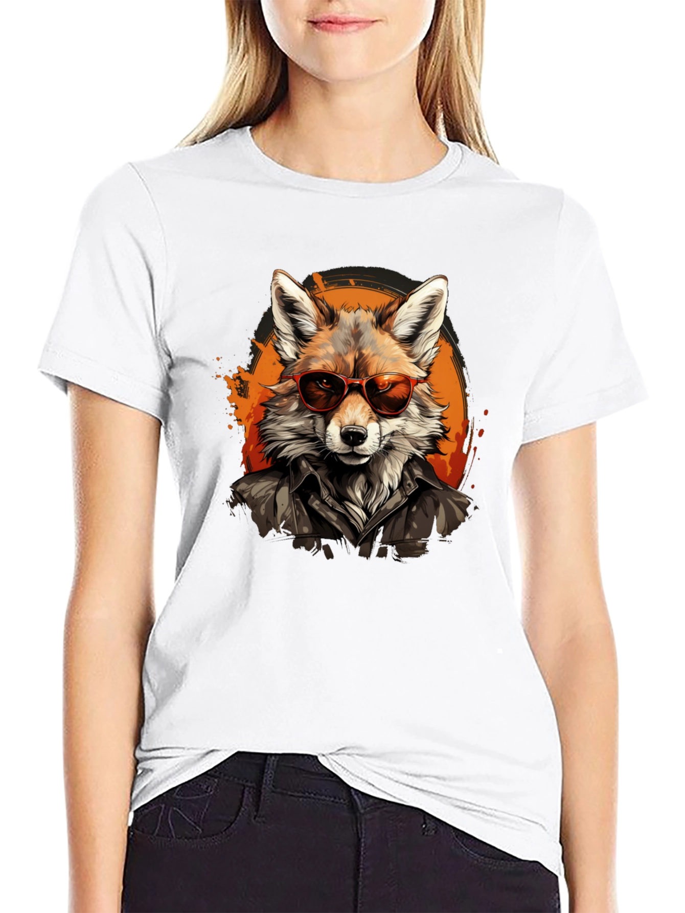 Black Cool Fox Graphic Tee - Trendy Animal T-Shirt view 9