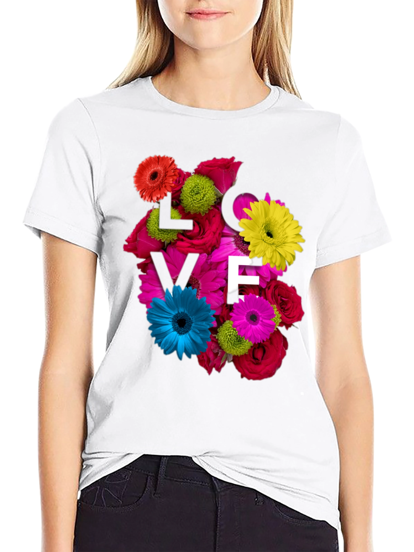Black Floral Love T-Shirt - Unique Design view 9