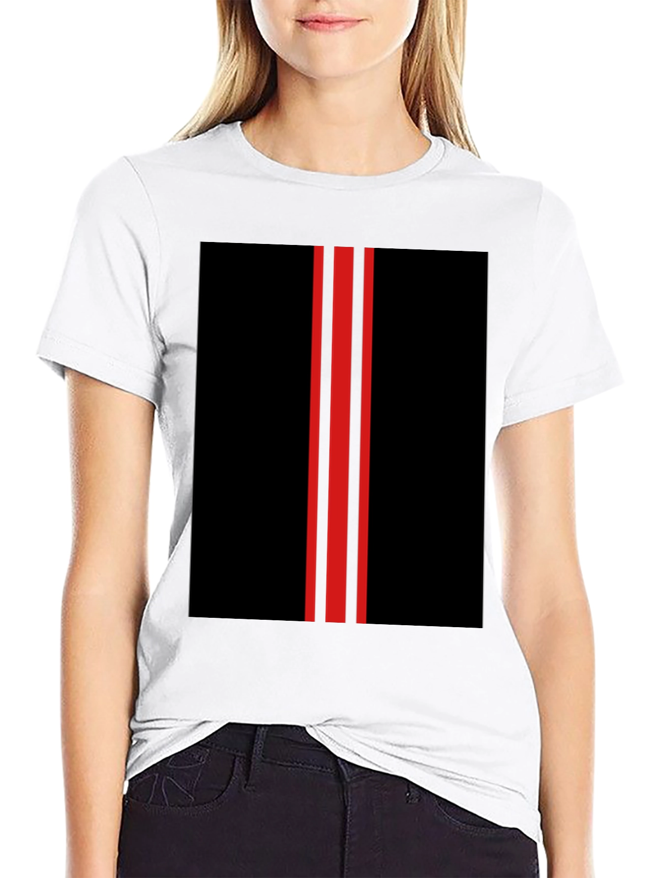 Black Black T-Shirt with Red Racing Stripes Design view 9