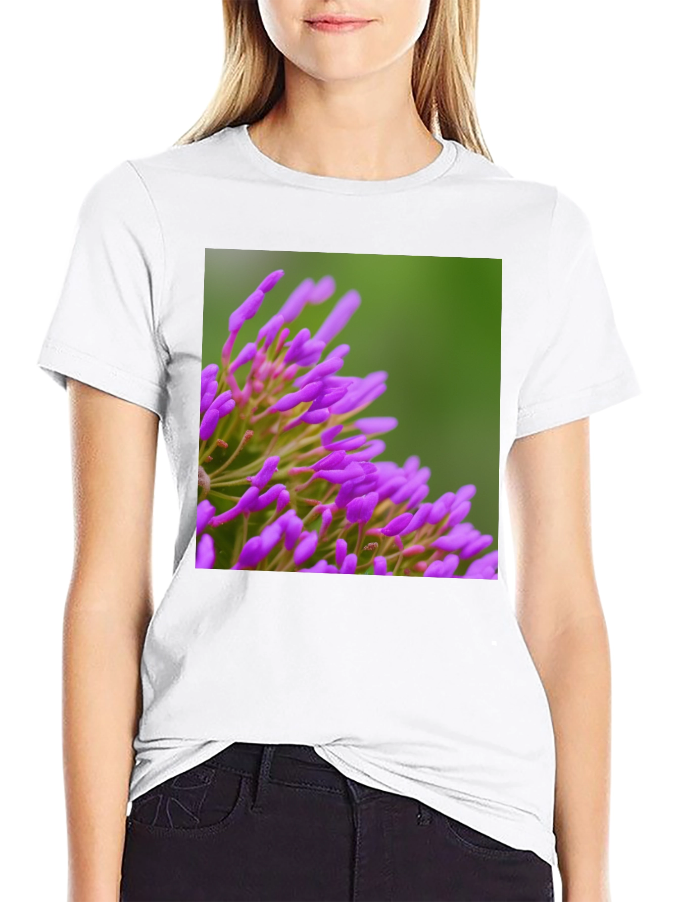 Black Purple Floral Print Black T-Shirt view 9