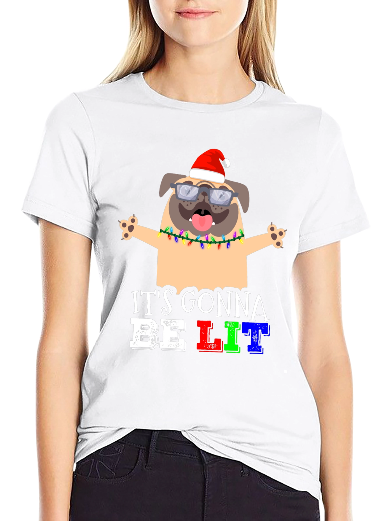 Black It's Gonna Be Lit Pug Christmas T-Shirt view 9