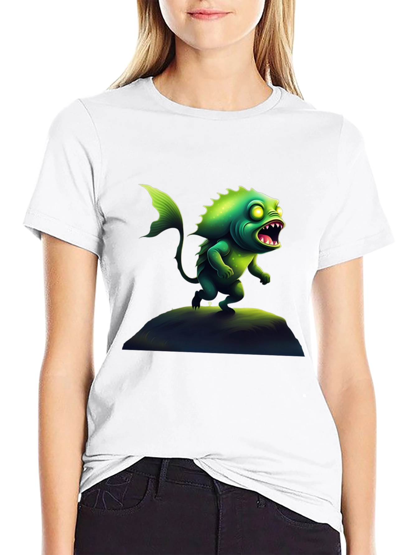 Black Monster Fish Graphic Tee - Unique Creature Design view 9