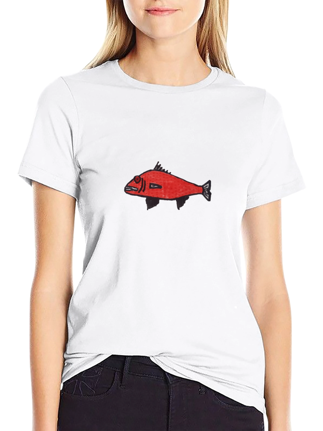 Black Red Fish Graphic Black T-Shirt - Unique Design view 9