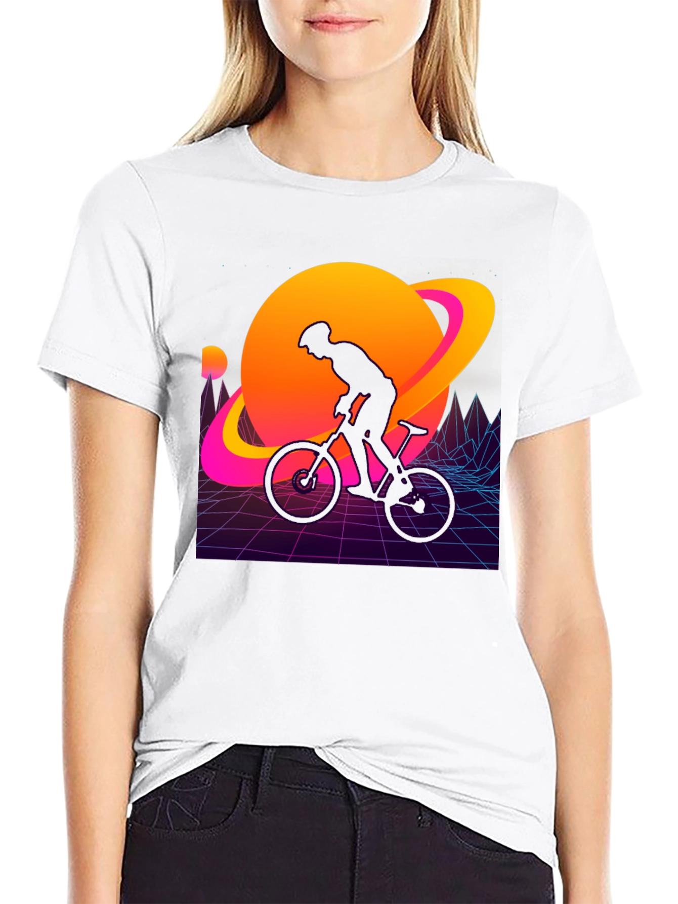 Black Retro Planet Biker Graphic Tee view 9