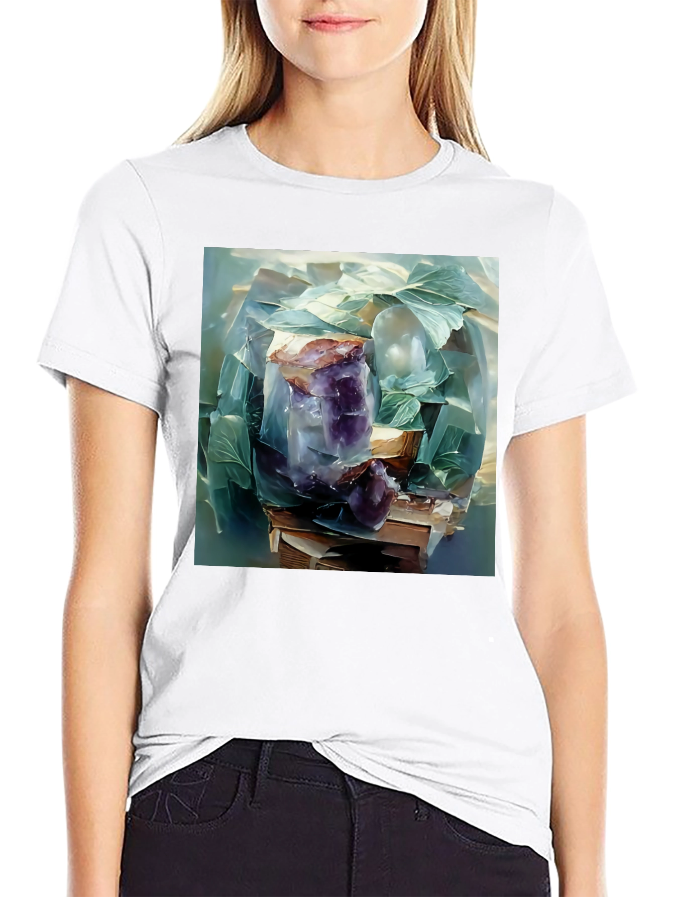 Black Amethyst Crystal Stack T-Shirt - Artistic Graphic Tee view 9