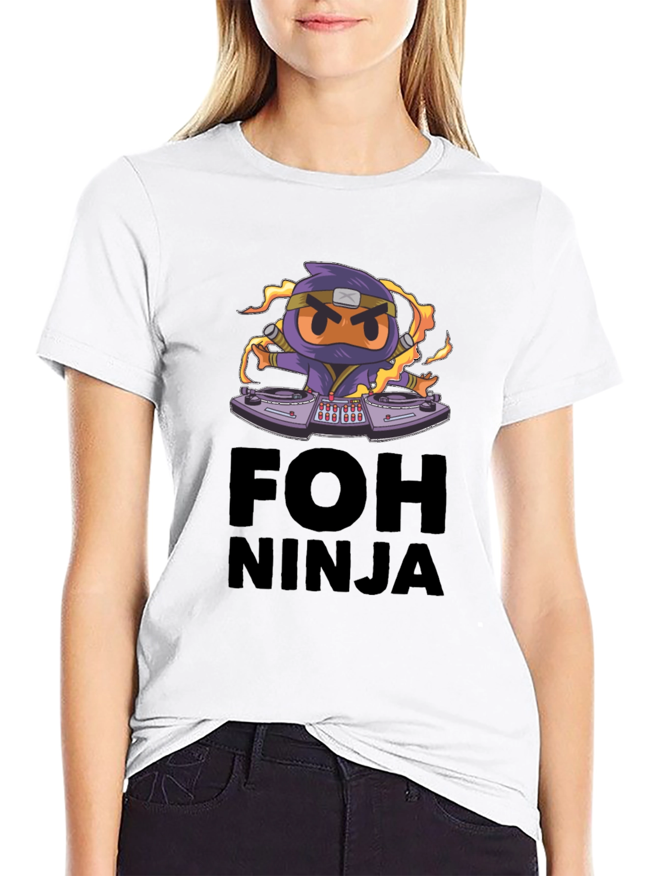 Black FOH Ninja Graphic Tee - Cool DJ Cartoon view 9