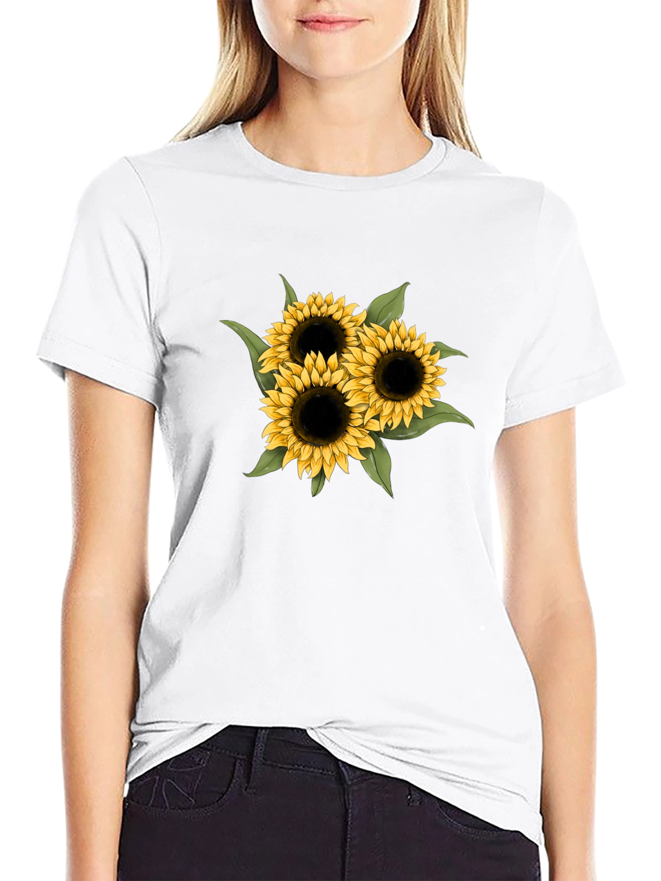 Black Sunflower Graphic Tee - Black Cotton Casual T-Shirt view 9