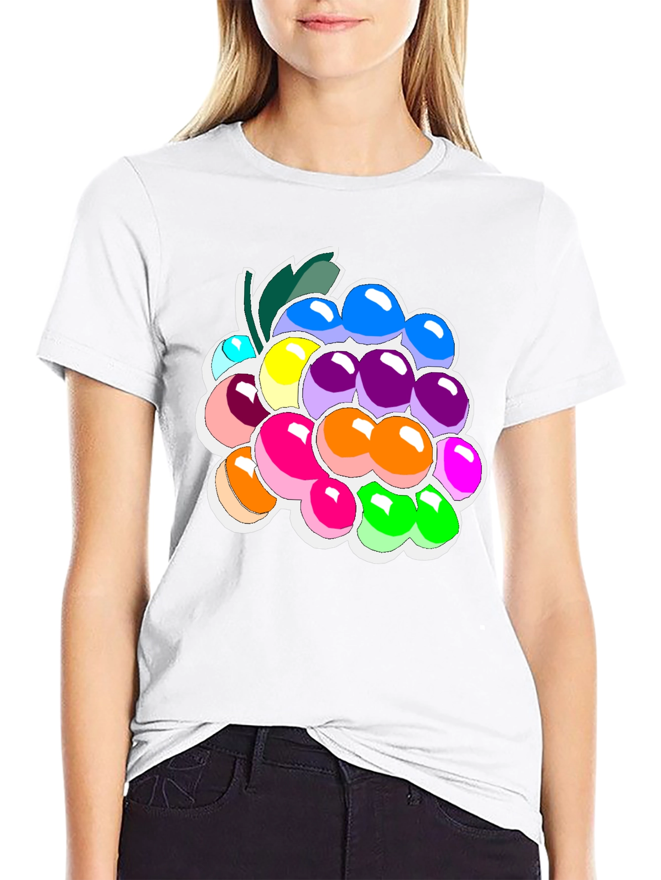 Black Colorful Grapes Graphic Tee - Fruit Lover's T-Shirt view 9