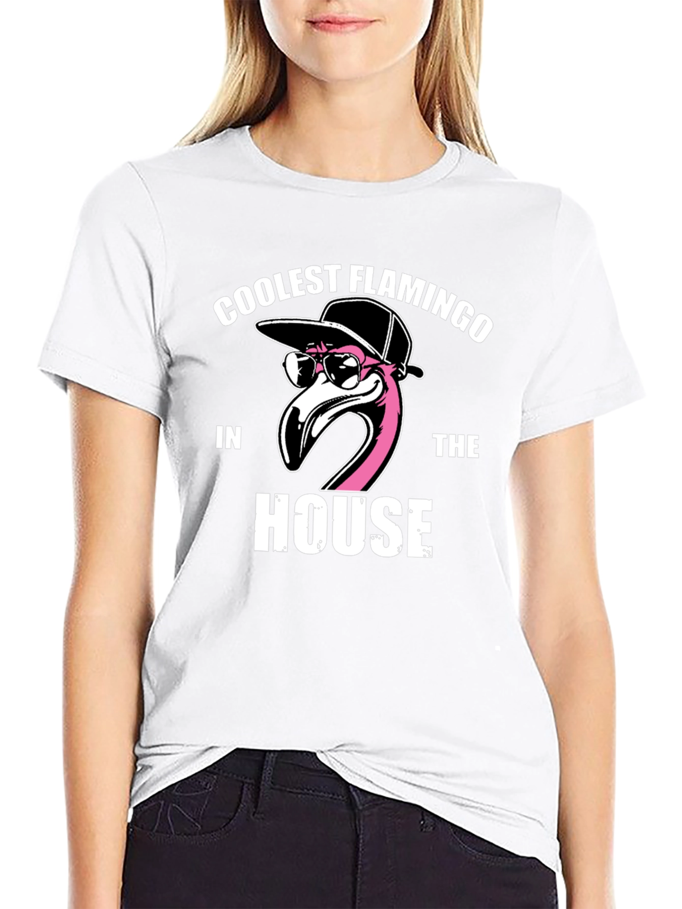 Black Coolest Flamingo in the House Black Graphic Tee view 9