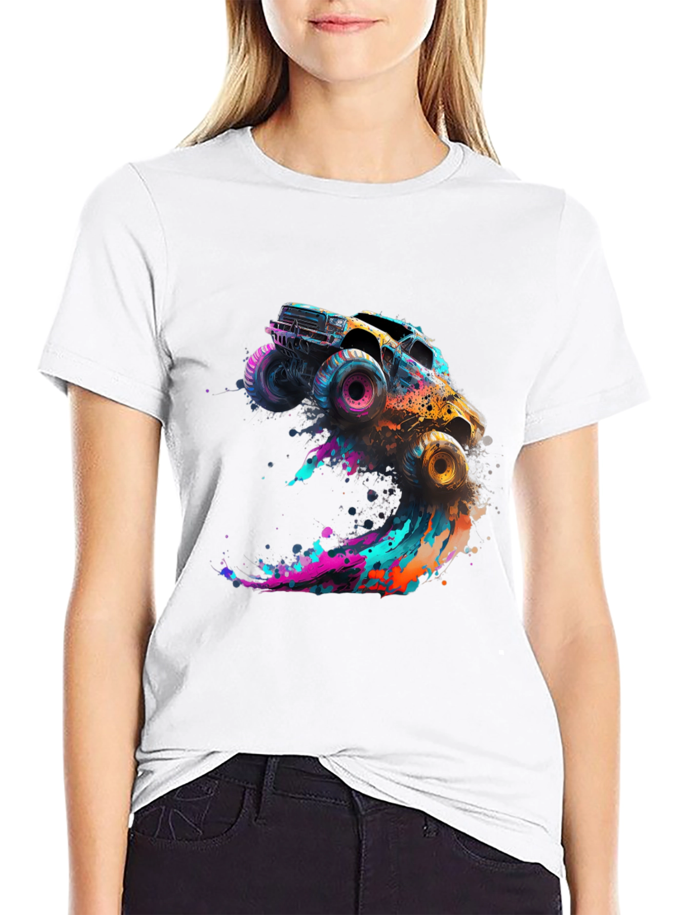 Black Monster Truck Splash Graphic Tee - Black Cotton Blend view 9