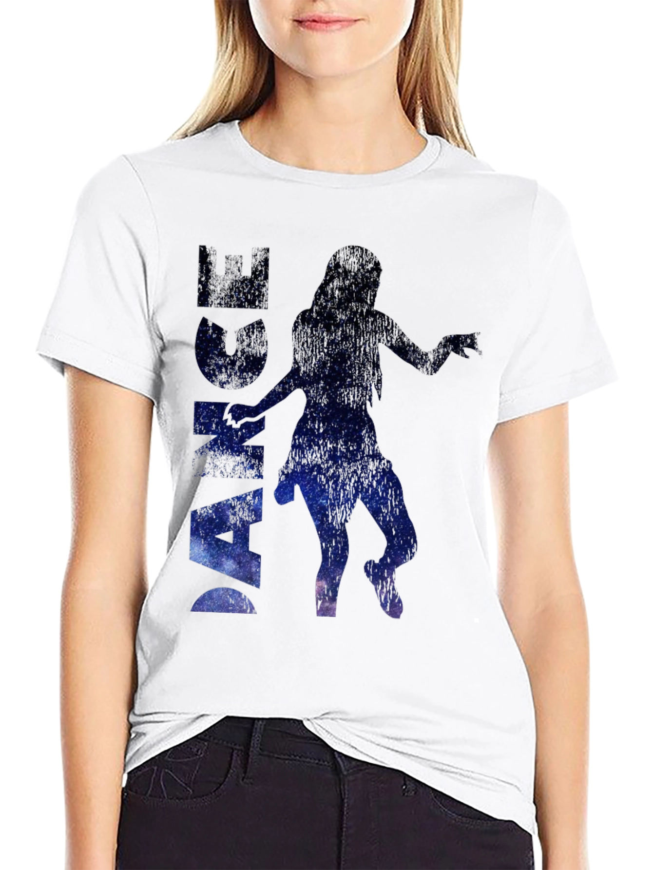 Black Dance Silhouette Galaxy Print Black T-Shirt view 9