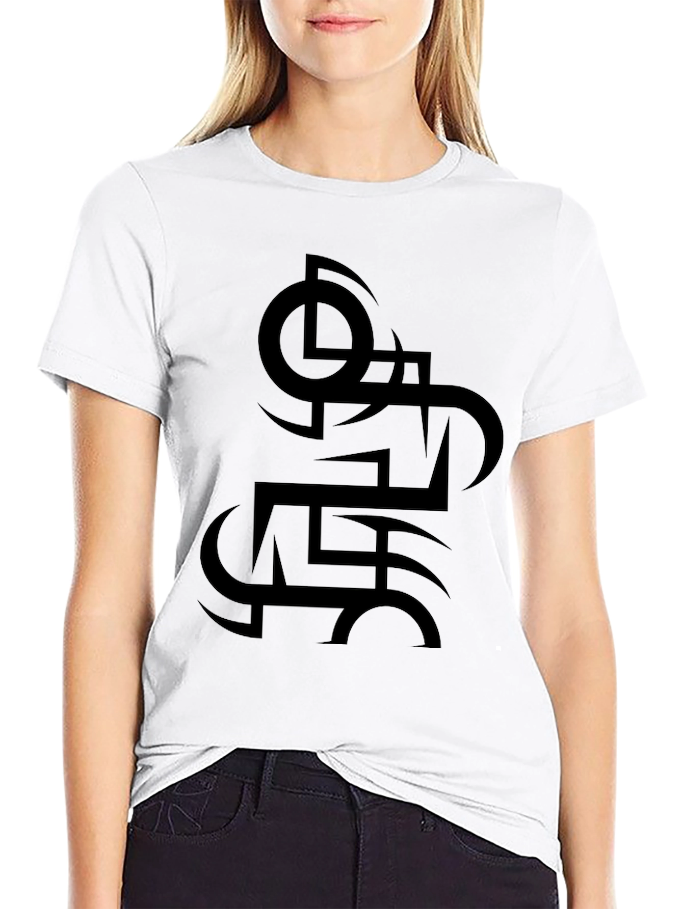 Black Abstract Graphic Tee - Black Cotton Blend view 9