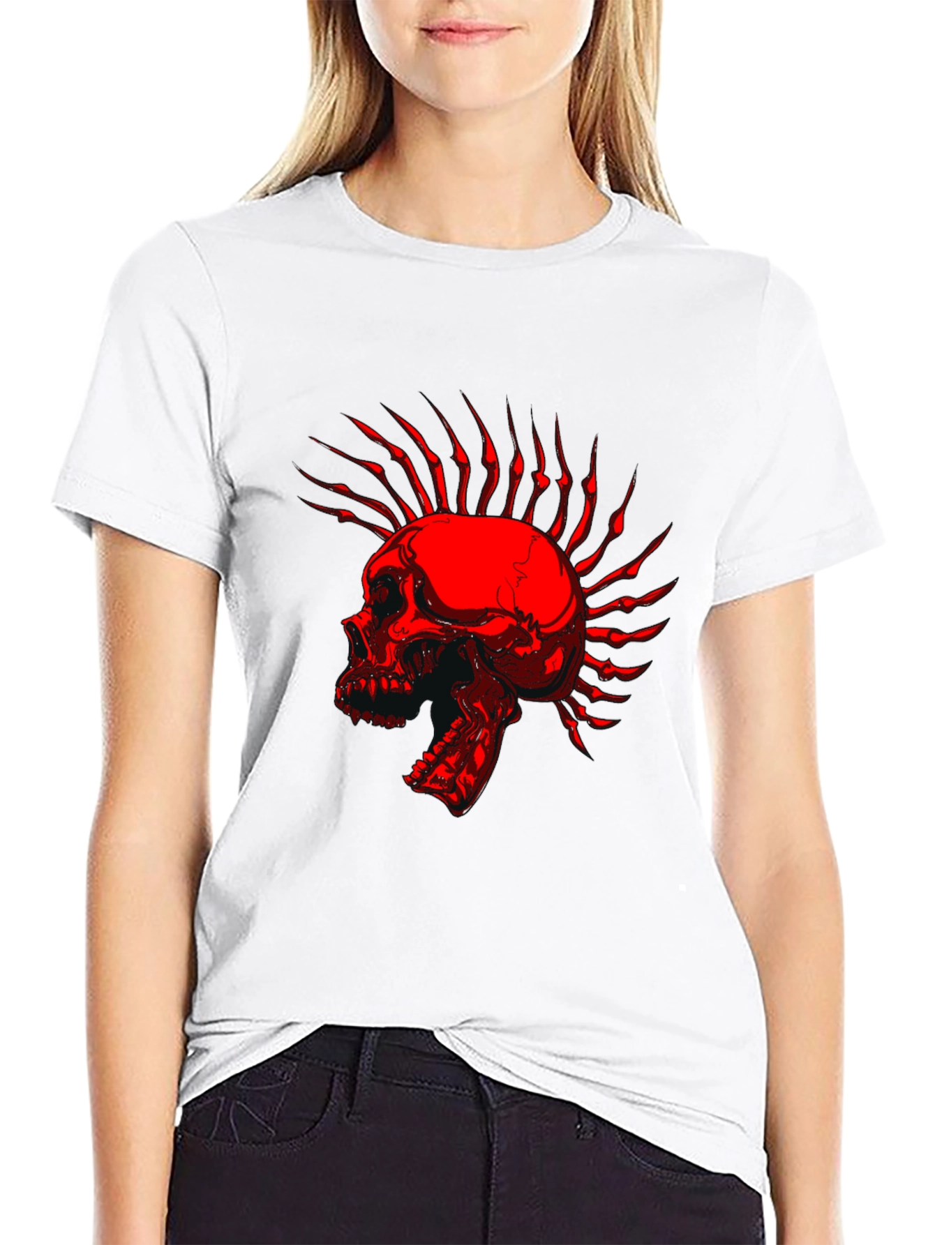 Black Skull Mohawk Graphic T-Shirt - Edgy Style view 9