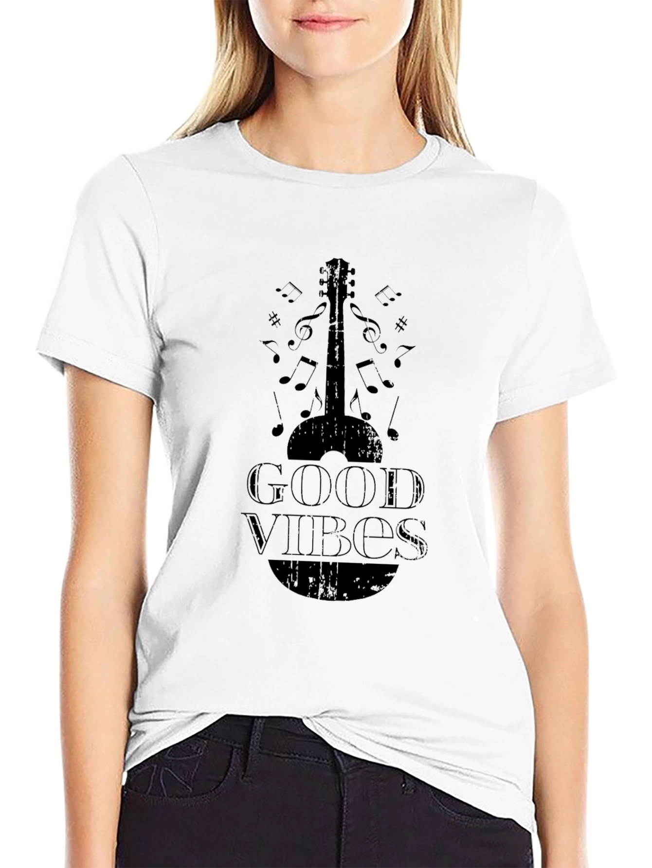 Black Good Vibes Guitar Graphic Tee - Black view 9