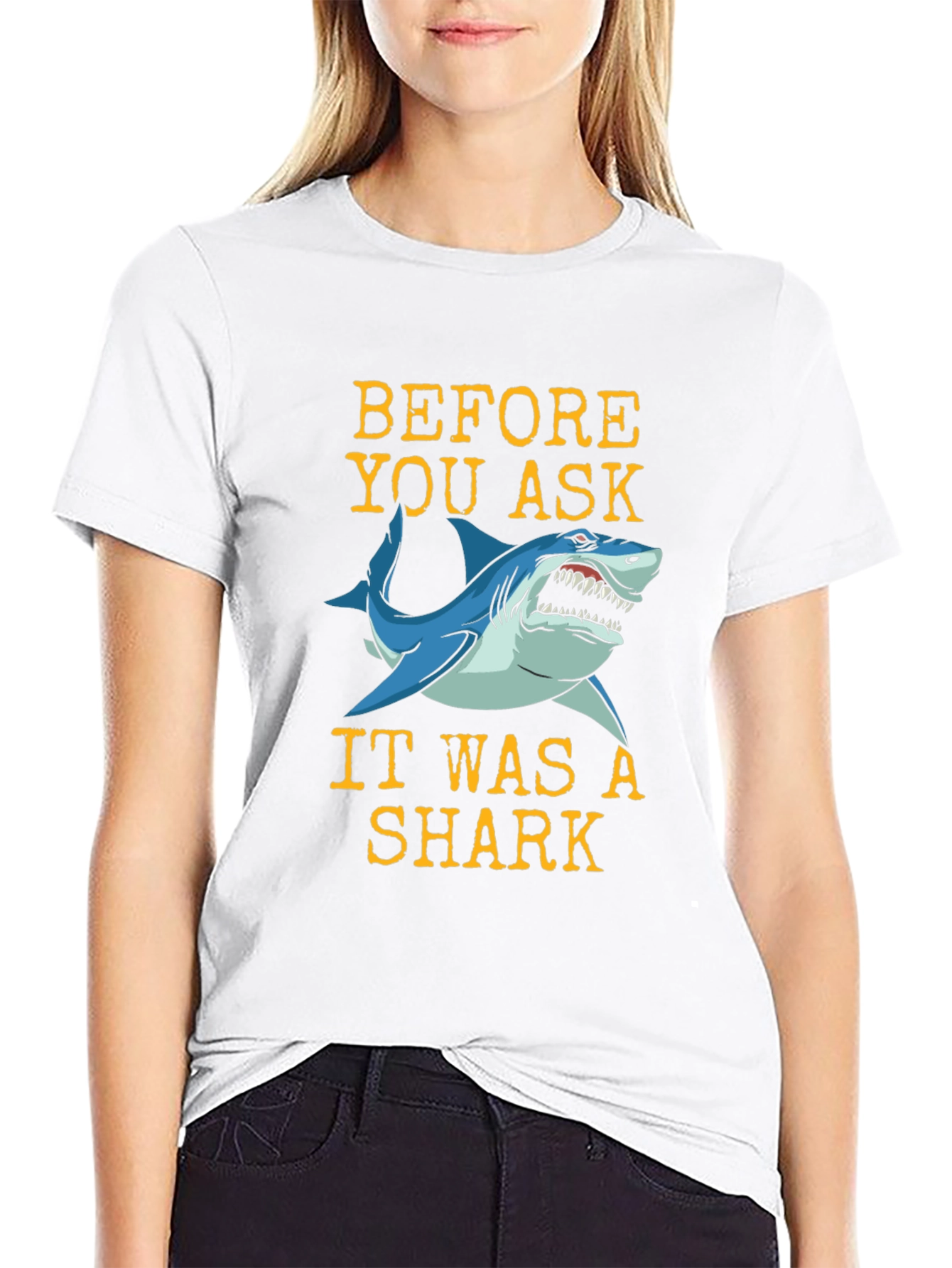 Black Funny Shark Bite T-Shirt - Before You Ask Graphic Tee view 9