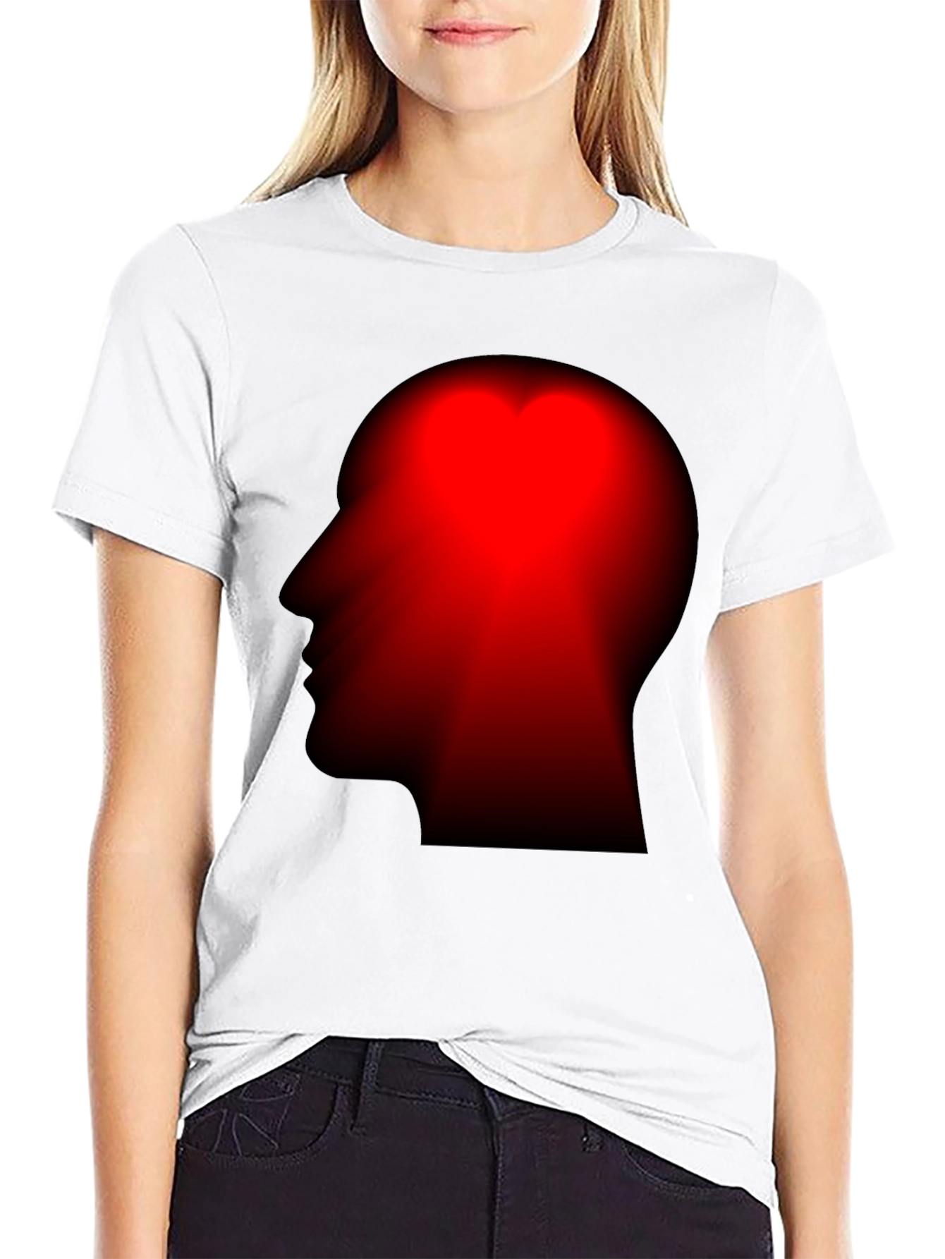Black Red Head Silhouette Black T-Shirt view 9